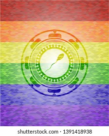 sperm icon on mosaic background with the colors of the LGBT flag