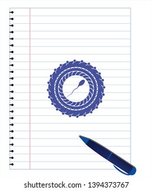 sperm icon pen draw. Blue ink. Vector Illustration. Detailed.