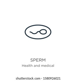 Sperm icon. Thin linear sperm outline icon isolated on white background from health and medical collection. Line vector sign, symbol for web and mobile