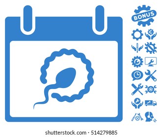 Sperm Insemination Calendar Page pictograph with bonus tools clip art. Vector illustration style is flat iconic symbols, cobalt, white background.