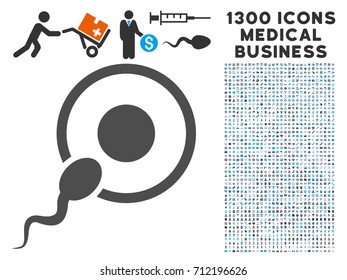 Sperm Insemination gray vector icon with 1300 medicine commerce pictographs. Set style is flat bicolor light blue and gray pictograms.