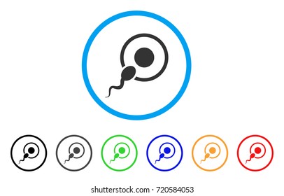Sperm Insemination rounded icon. Style is a flat sperm insemination grey symbol inside light blue circle with black, gray, green, blue, red, orange variants.