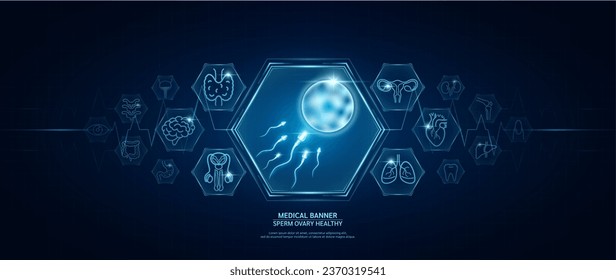 sperm ovary cell healthy. Human organs icon symbols. Medical science banner design. Health care medical check up too innovative futuristic digital technology. Examining organ and heart pulse. Vector.