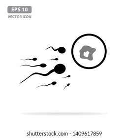 Sperm and ovum icon, human egg cell surrounded by sperm cells, concept of fertilization, reproduction, Reproduction, fertility. Human Sperm and egg cell in white background. vector illustration