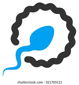 Sperm Penetration vector icon. Style is bicolor flat symbol, blue and gray colors, rounded angles, white background.