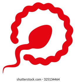Sperm Penetration vector icon. Style is flat symbol, red color, rounded angles, white background.