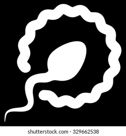 Sperm Penetration vector icon. Style is flat symbol, white color, rounded angles, black background.