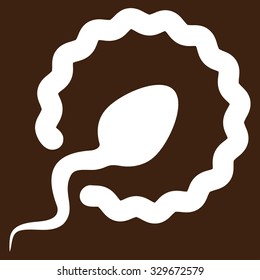 Sperm Penetration vector icon. Style is flat symbol, white color, rounded angles, brown background.