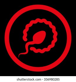 Sperm Penetration vector icon. Style is flat rounded symbol, red color, rounded angles, black background.