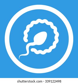 Sperm Penetration vector icon. Style is flat rounded symbol, white color, rounded angles, blue background.