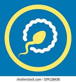 Sperm Penetration vector icon. Style is bicolor flat rounded symbol, yellow and white colors, rounded angles, blue background.