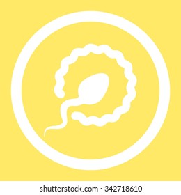 Sperm Penetration vector icon. Style is flat rounded symbol, white color, rounded angles, yellow background.