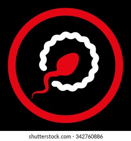 Sperm Penetration vector icon. Style is bicolor flat rounded symbol, red and white colors, rounded angles, black background.