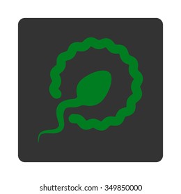 Sperm Penetration vector icon. Style is flat rounded square button, green and gray colors, white background.