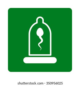 Sperm In Preservative vector icon. Style is flat rounded square button, white and green colors, white background.