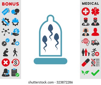 Sperm Protection vector icon. Style is bicolor flat symbol, cyan and blue colors, rounded angles, white background.