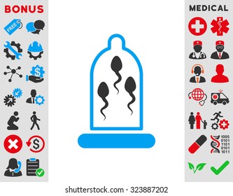 Sperm Protection vector icon. Style is bicolor flat symbol, blue and gray colors, rounded angles, white background.