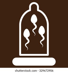 Sperm Protection vector icon. Style is flat symbol, white color, rounded angles, brown background.