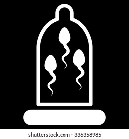 Sperm Protection vector icon. Style is flat symbol, white color, rounded angles, black background.