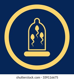 Sperm Protection vector icon. Style is flat rounded symbol, yellow color, rounded angles, blue background.