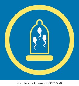 Sperm Protection vector icon. Style is bicolor flat rounded symbol, yellow and white colors, rounded angles, blue background.