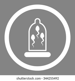 Sperm Protection vector icon. Style is flat rounded symbol, white color, rounded angles, gray background.