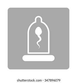 Sperm In Protection vector icon. Style is flat rounded square button, white and silver colors, white background.