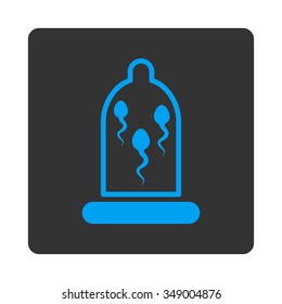 Sperm In Protection vector icon. Style is flat rounded square button, blue and gray colors, white background.