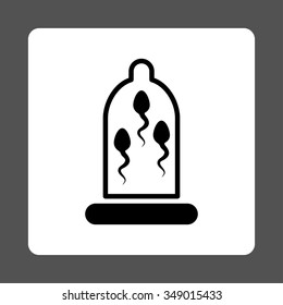 Sperm Protection vector icon. Style is flat rounded square button, black and white colors, gray background.