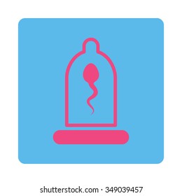 Sperm In Protection vector icon. Style is flat rounded square button, pink and blue colors, white background.