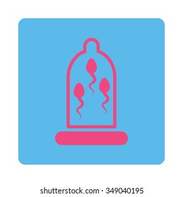 Sperm Protection vector icon. Style is flat rounded square button, pink and blue colors, white background.