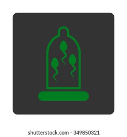 Sperm Protection vector icon. Style is flat rounded square button, green and gray colors, white background.