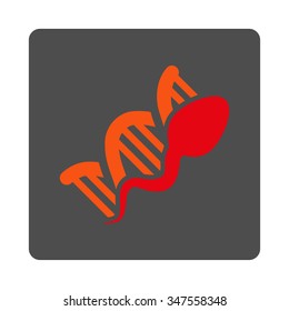 Sperm Reproduction vector icon. Style is flat rounded square silver button with red symbol, white background.