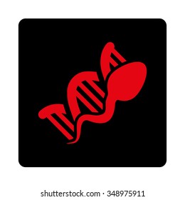 Sperm Reproduction vector icon. Style is flat rounded square button, intensive red and black colors, white background.
