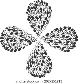 Sperm rotation flower cluster. Object flower done from oriented sperm items. Vector flower collage in flat style.