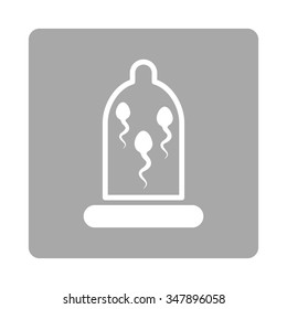 Sperm In Rubber vector icon. Style is flat rounded square button, white and silver colors, white background.