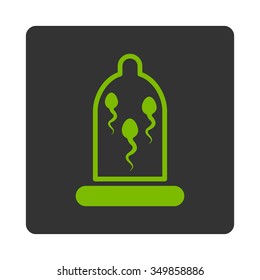 Sperm In Rubber vector icon. Style is flat rounded square button, eco green and gray colors, white background.