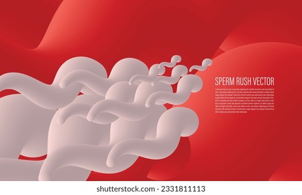 Sperm rushes forward and goes to the egg for ovulation, against a red background. Vector illustration