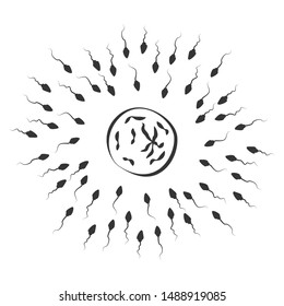 Sperm set. Spermatozoids runs towards the egg, live competition concept icon
