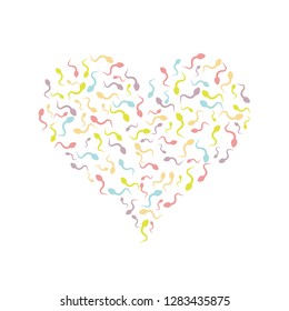 Sperm in the shape of heart. Vector illustration. Valentines day.