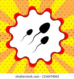 Sperm sign. Black icon in a bubble on a yellow background pop art. Vector.