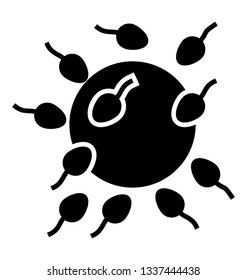 Sperm surround egg, fertilization, glyph icon, 