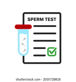 Resultado de la prueba de esperma en el icono plano del portapapeles. Análisis médico espermático para la paternidad o el icono de la fertilidad. Concepto de investigación en el laboratorio de esperma. Ilustración de vectores aislados.