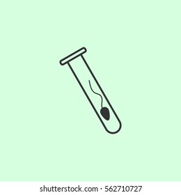 Sperm in test tube icon flat. Grey vector symbol on green background