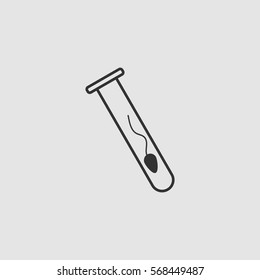 Sperm in test tube icon flat. Black pictogram on grey background. Vector illustration symbol