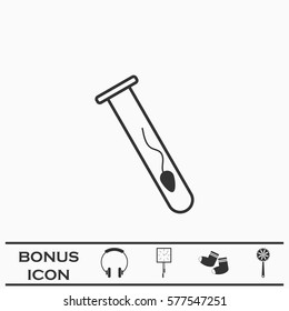 Sperm in test tube icon flat. Black pictogram on white background. Vector illustration symbol and bonus button