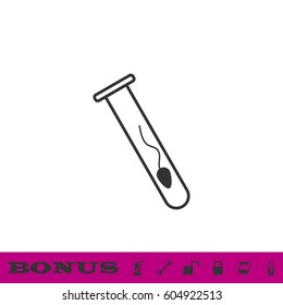 Sperm in test tube icon flat. Black pictogram on white background. Vector illustration symbol and bonus button