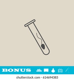 Sperm in test tube icon flat. Grey pictogram on light background. Vector illustration symbol and bonus button real estate, ottoman, vase, tv, fishing rod