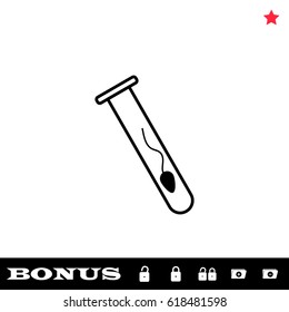 Sperm in test tube icon flat. Black pictogram on white background. Vector illustration symbol and bonus button open and closed lock, folder, star