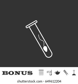 Sperm in test tube icon flat. White pictogram on black background. Vector illustration symbol and bonus icons